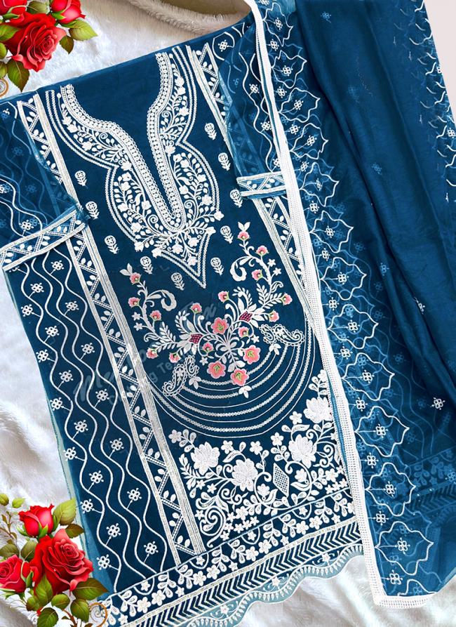 Organza Aqua Blue Eid Wear Embroidery Work Pakistani Suit